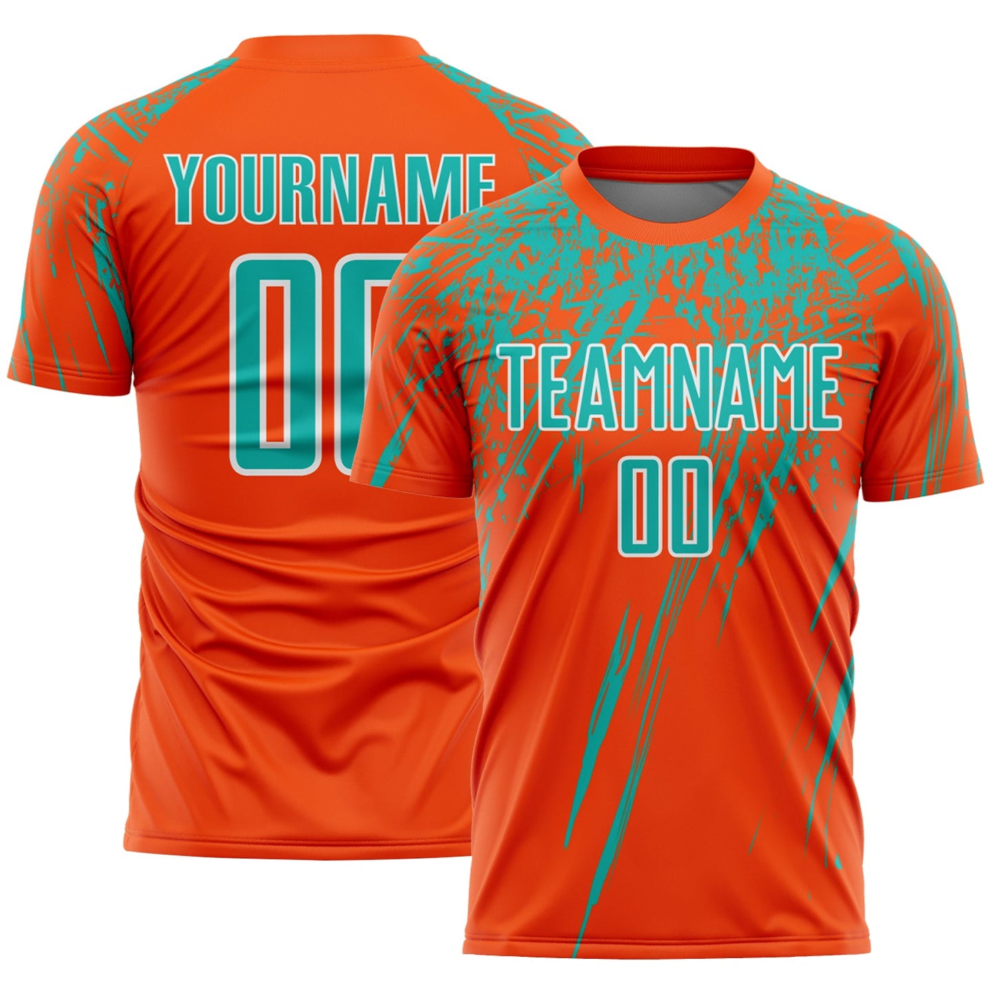Custom Orange Aqua-White Splash Sports Sublimation Soccer Uniform Jersey - Main View