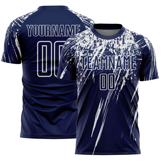 Custom Navy White Splash Sports Sublimation Soccer Uniform Jersey - Main View