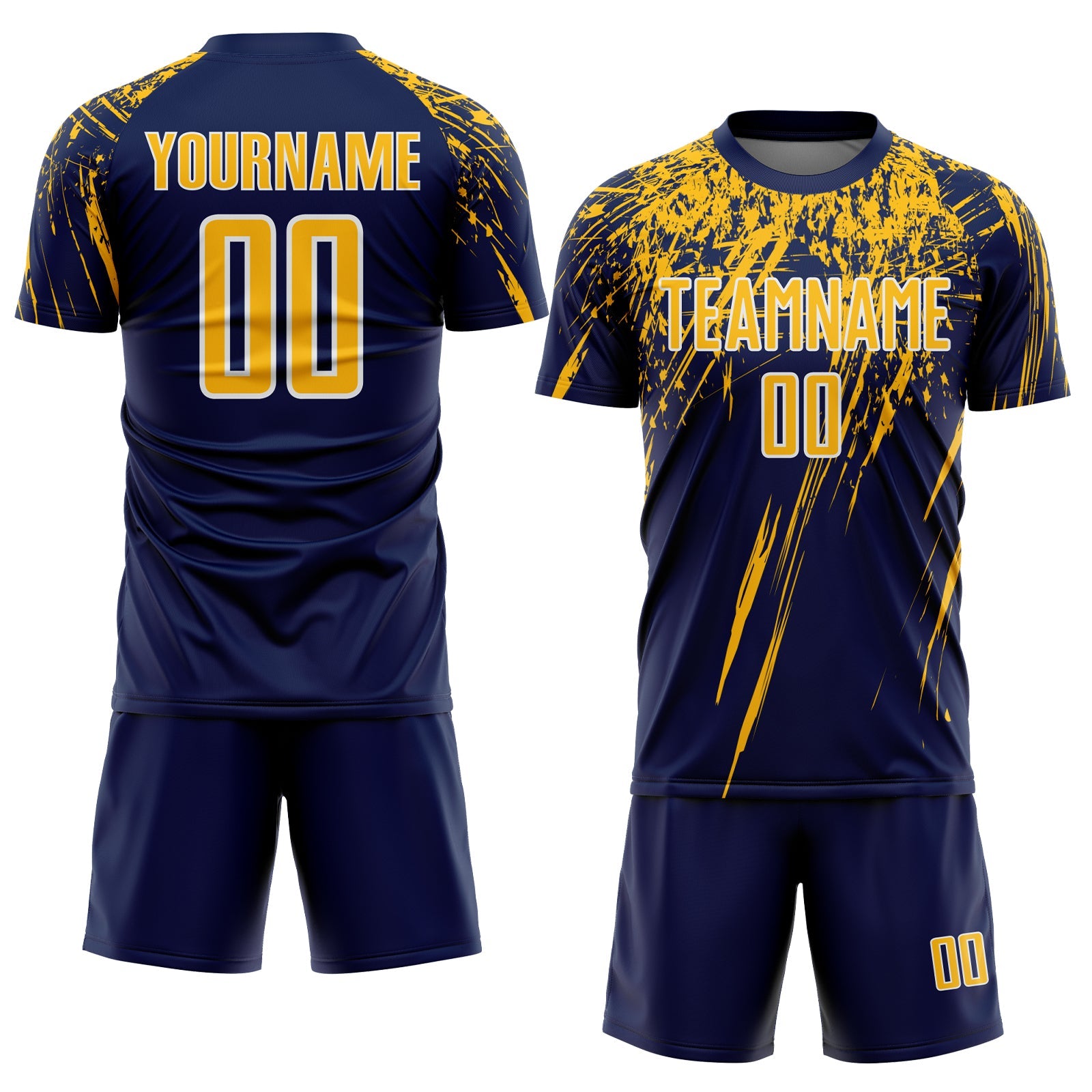 Custom Navy Gold-White Splash Sports Sublimation Soccer Uniform Jersey view 2