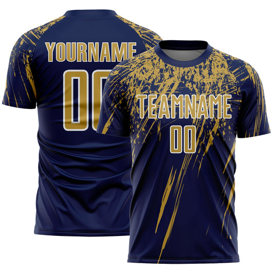 Custom Navy Old Gold-White Splash Sports Sublimation Soccer Uniform Jersey - Main View