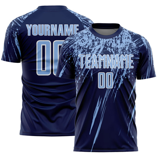 Custom Navy Light Blue-White Splash Sports Sublimation Soccer Uniform Jersey - Main View
