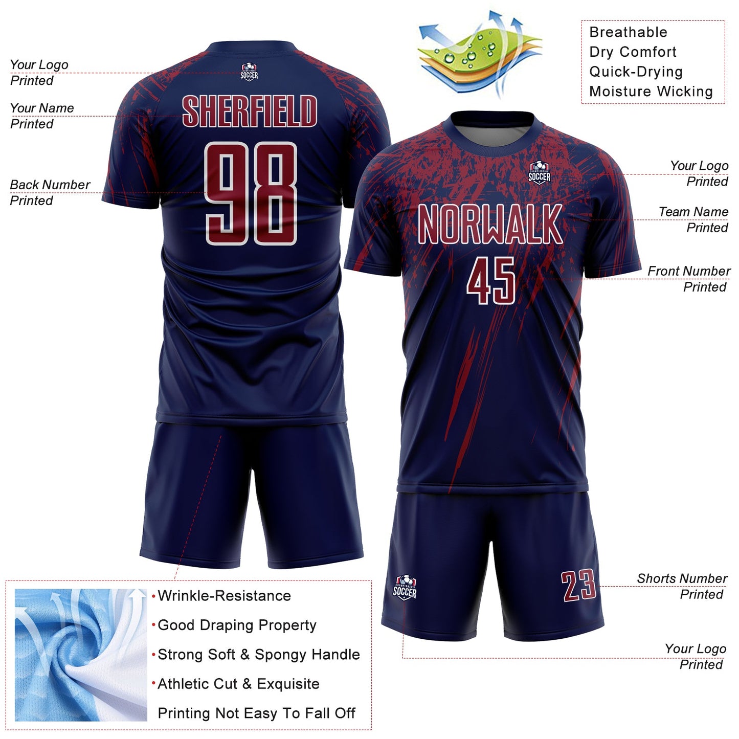 Custom Navy Crimson-White Splash Sports Sublimation Soccer Uniform Jersey view 4