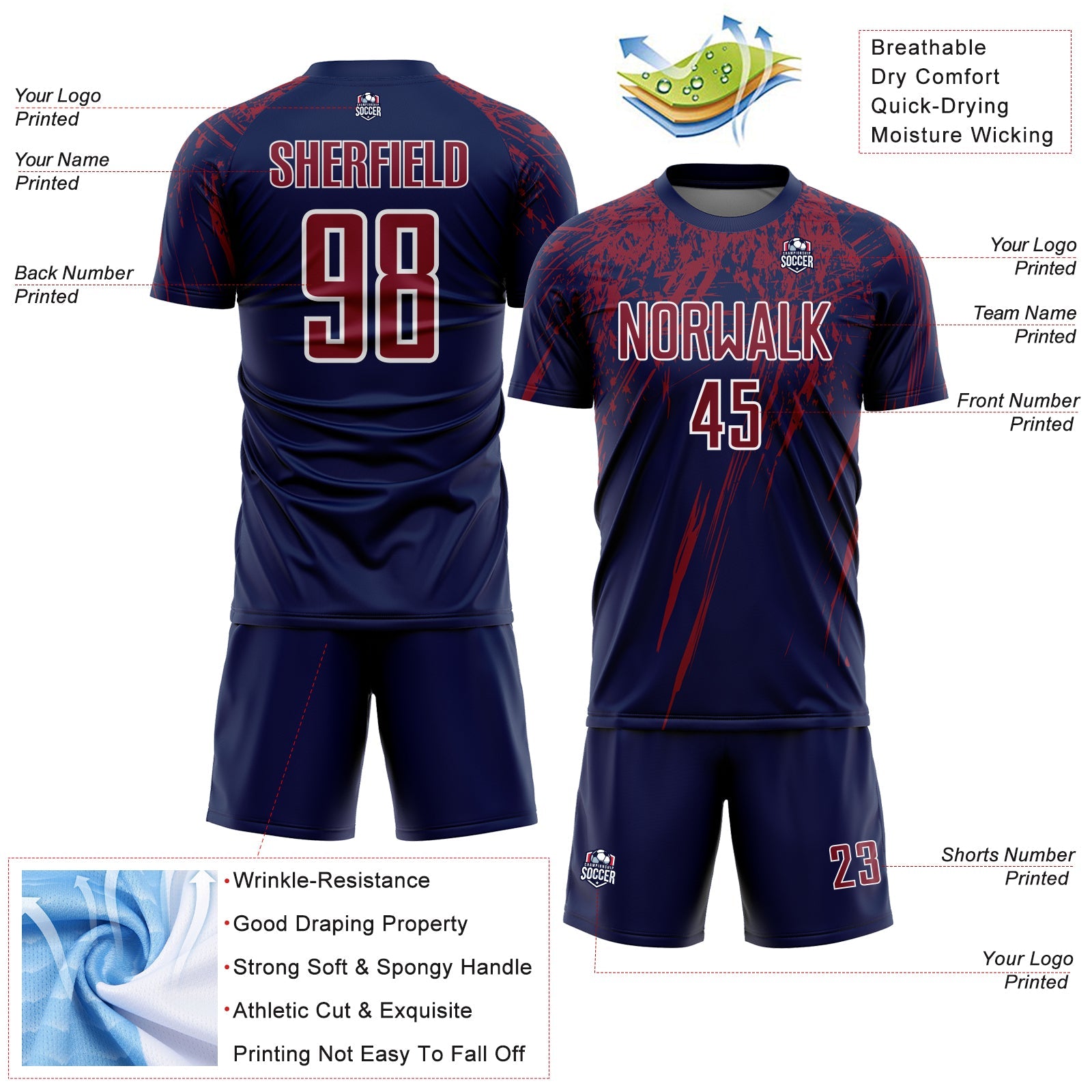 Custom Navy Crimson-White Splash Sports Sublimation Soccer Uniform Jersey view 4