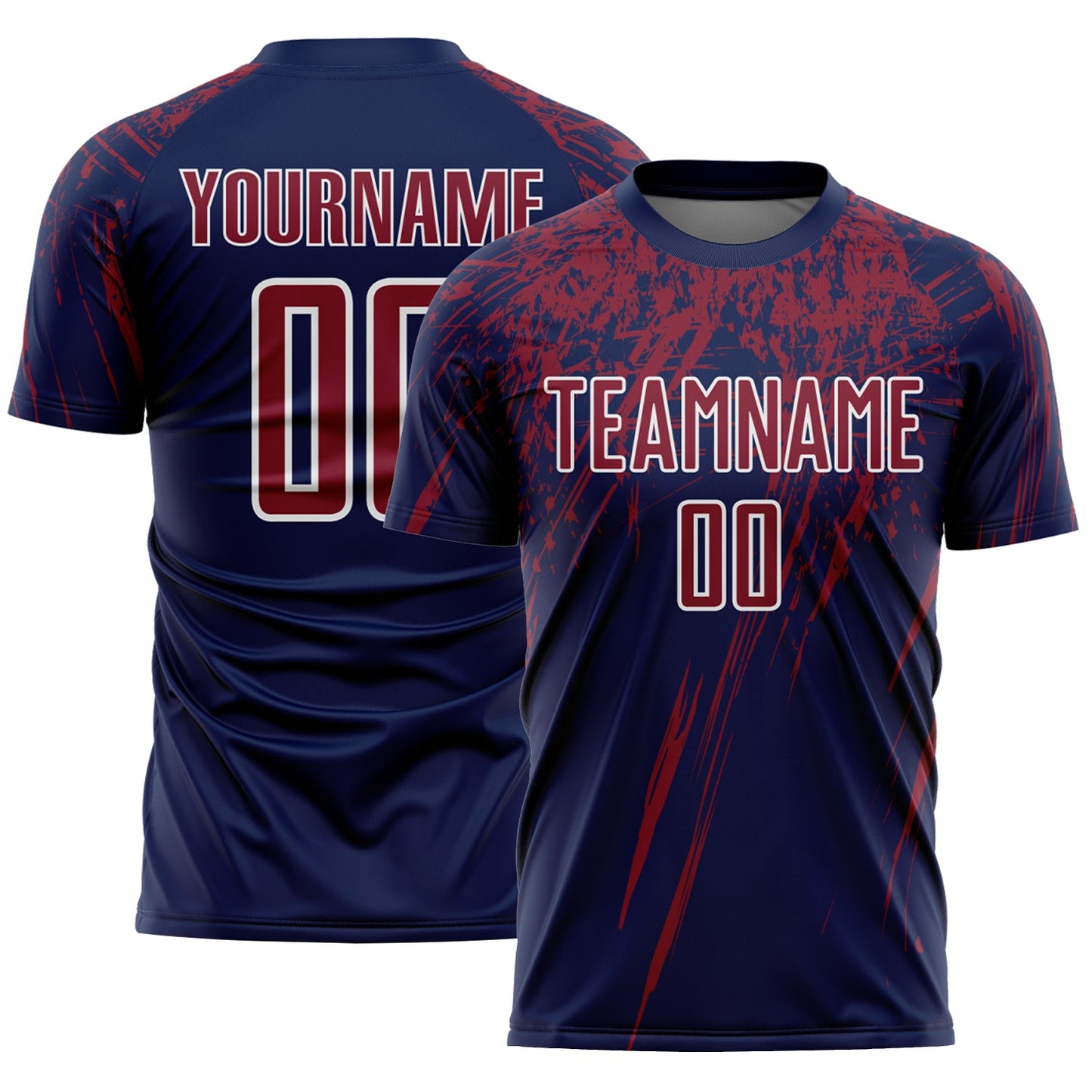 Custom Navy Crimson-White Splash Sports Sublimation Soccer Uniform Jersey - Main View