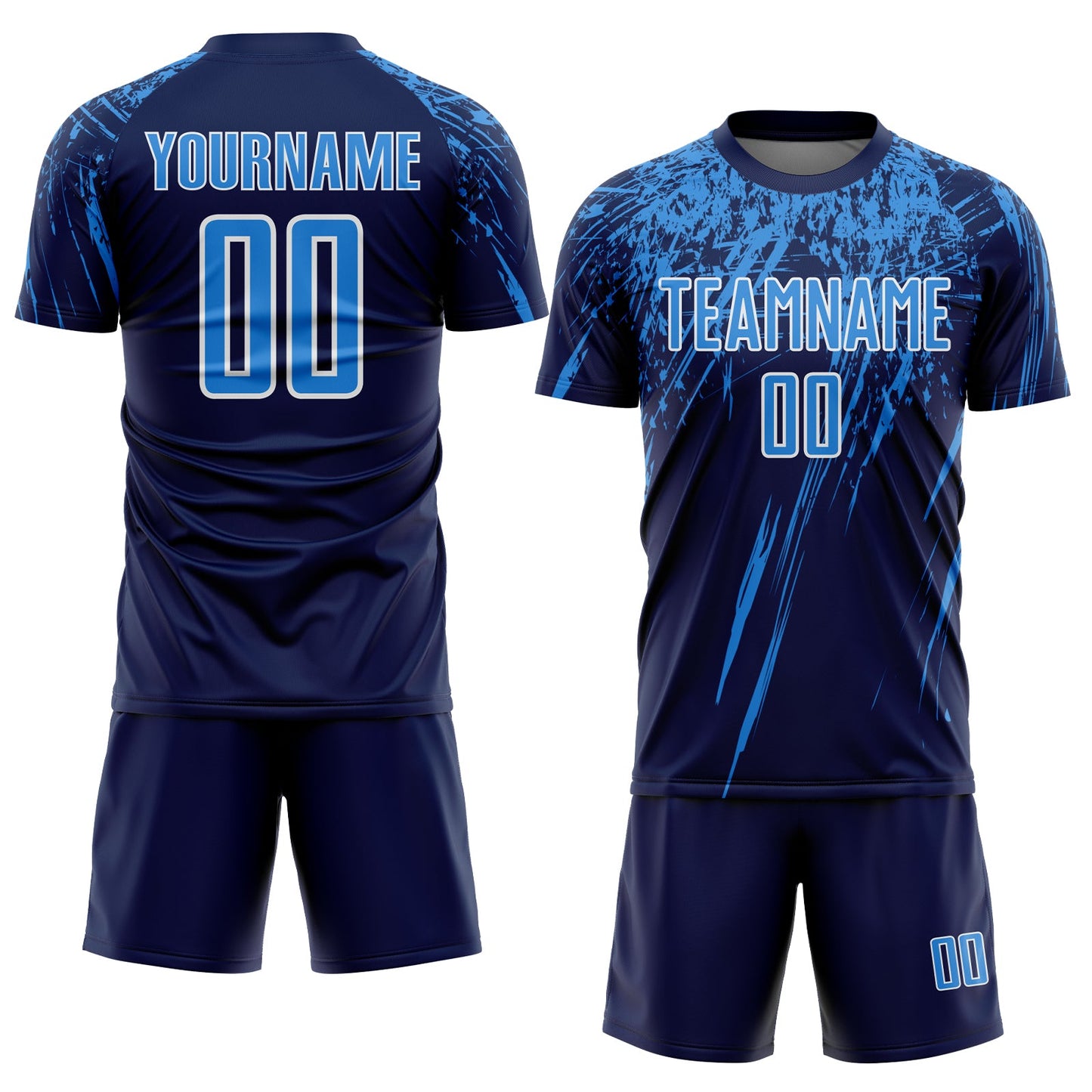 Custom Navy Powder Blue-White Splash Sports Sublimation Soccer Uniform Jersey view 2