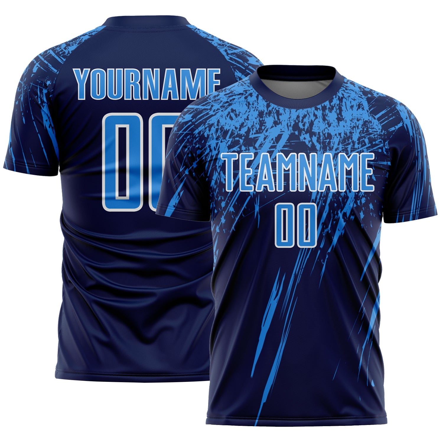 Custom Navy Powder Blue-White Splash Sports Sublimation Soccer Uniform Jersey - Main View