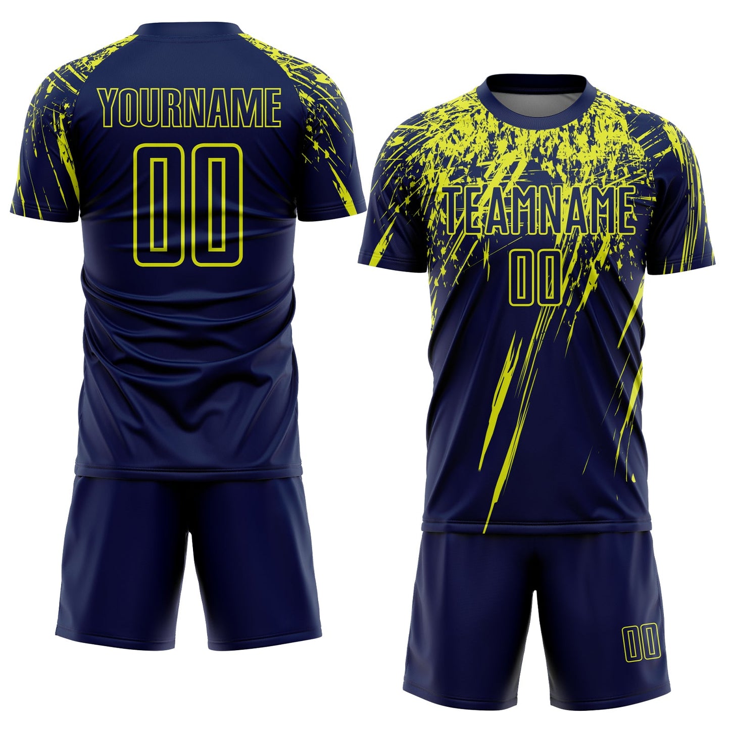Custom Navy Neon Yellow Splash Sports Sublimation Soccer Uniform Jersey view 2