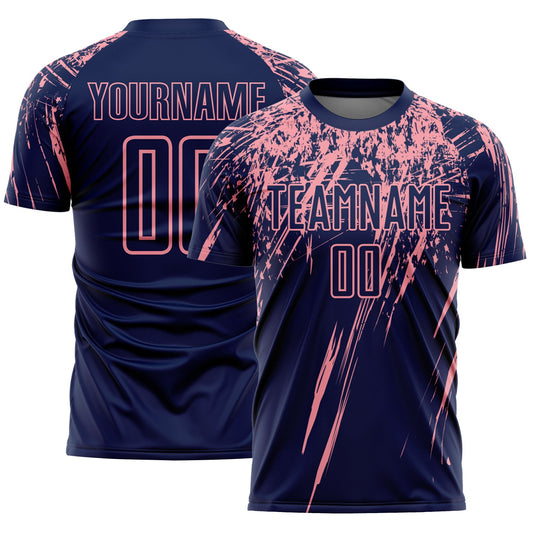 Custom Navy Medium Pink Splash Sports Sublimation Soccer Uniform Jersey - Main View