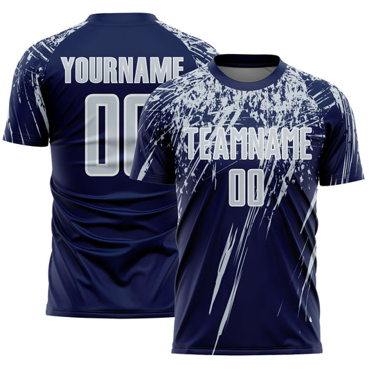 Custom Navy Silver-White Splash Sports Sublimation Soccer Uniform Jersey - Main View