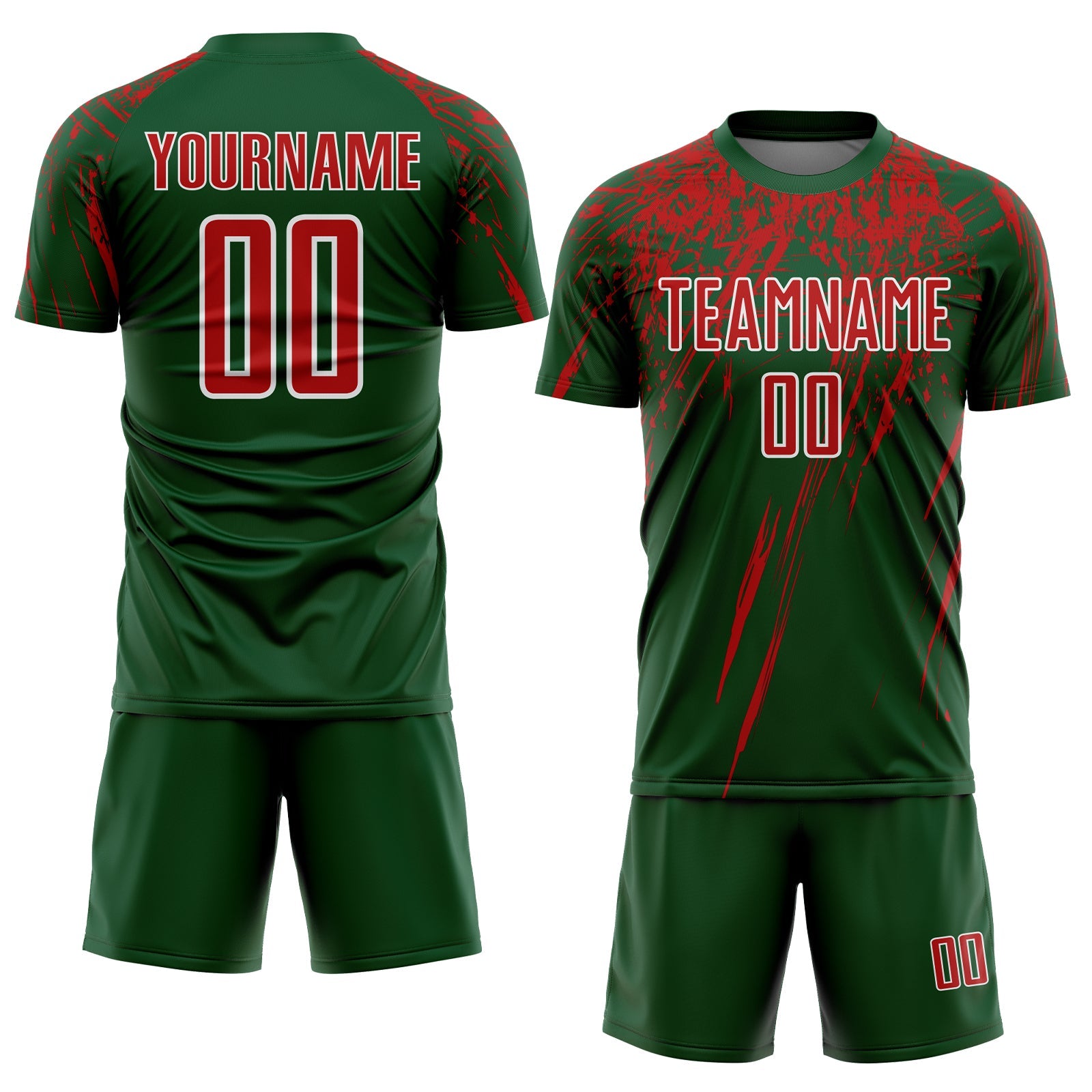 Custom Green Red-White Splash Sports Sublimation Soccer Uniform Jersey view 2