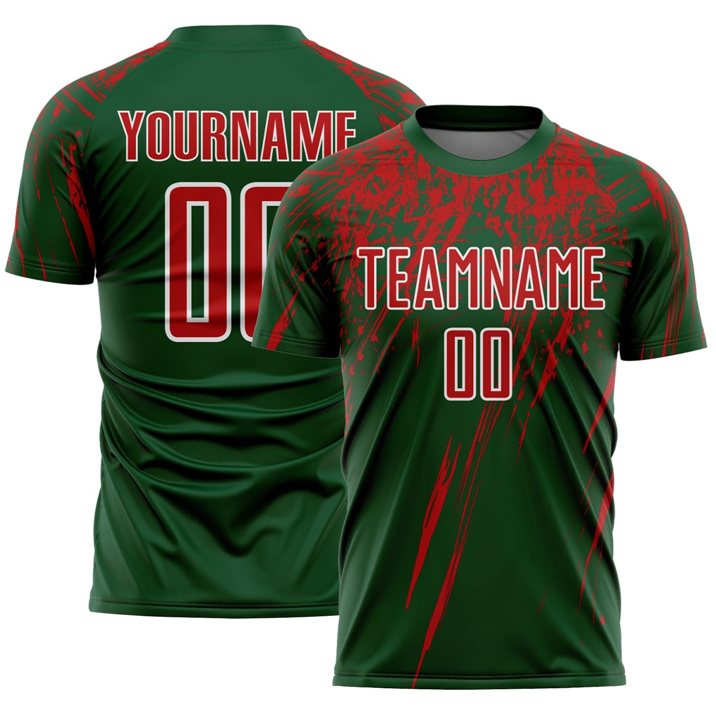 Custom Green Red-White Splash Sports Sublimation Soccer Uniform Jersey - Main View
