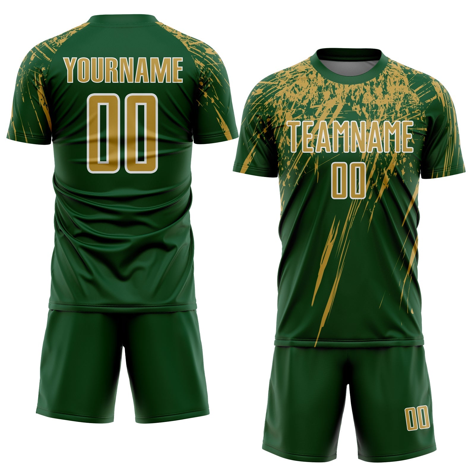 Custom Green Old Gold-White Splash Sports Sublimation Soccer Uniform Jersey view 2