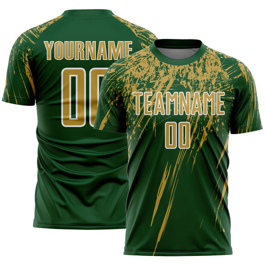 Custom Green Old Gold-White Splash Sports Sublimation Soccer Uniform Jersey - Main View