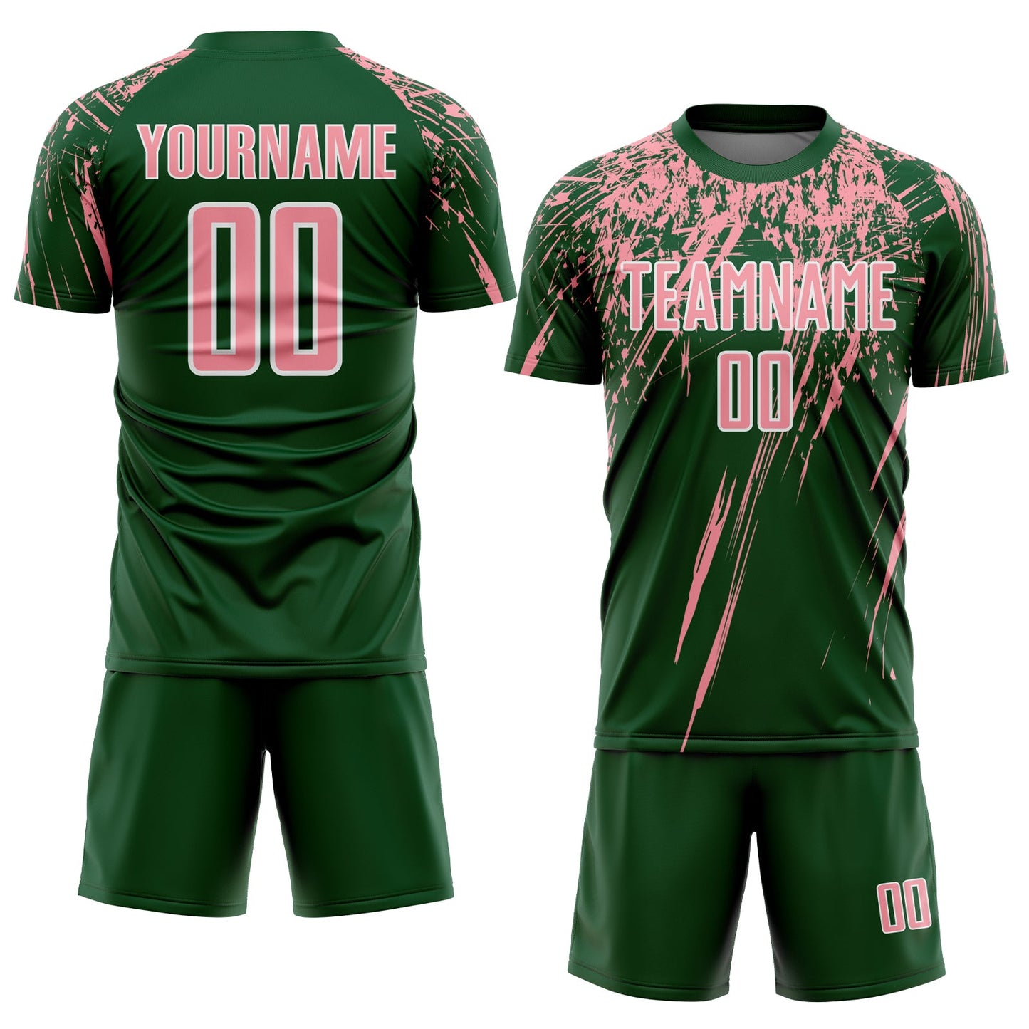 Custom Green Medium Pink-White Splash Sports Sublimation Soccer Uniform Jersey view 2