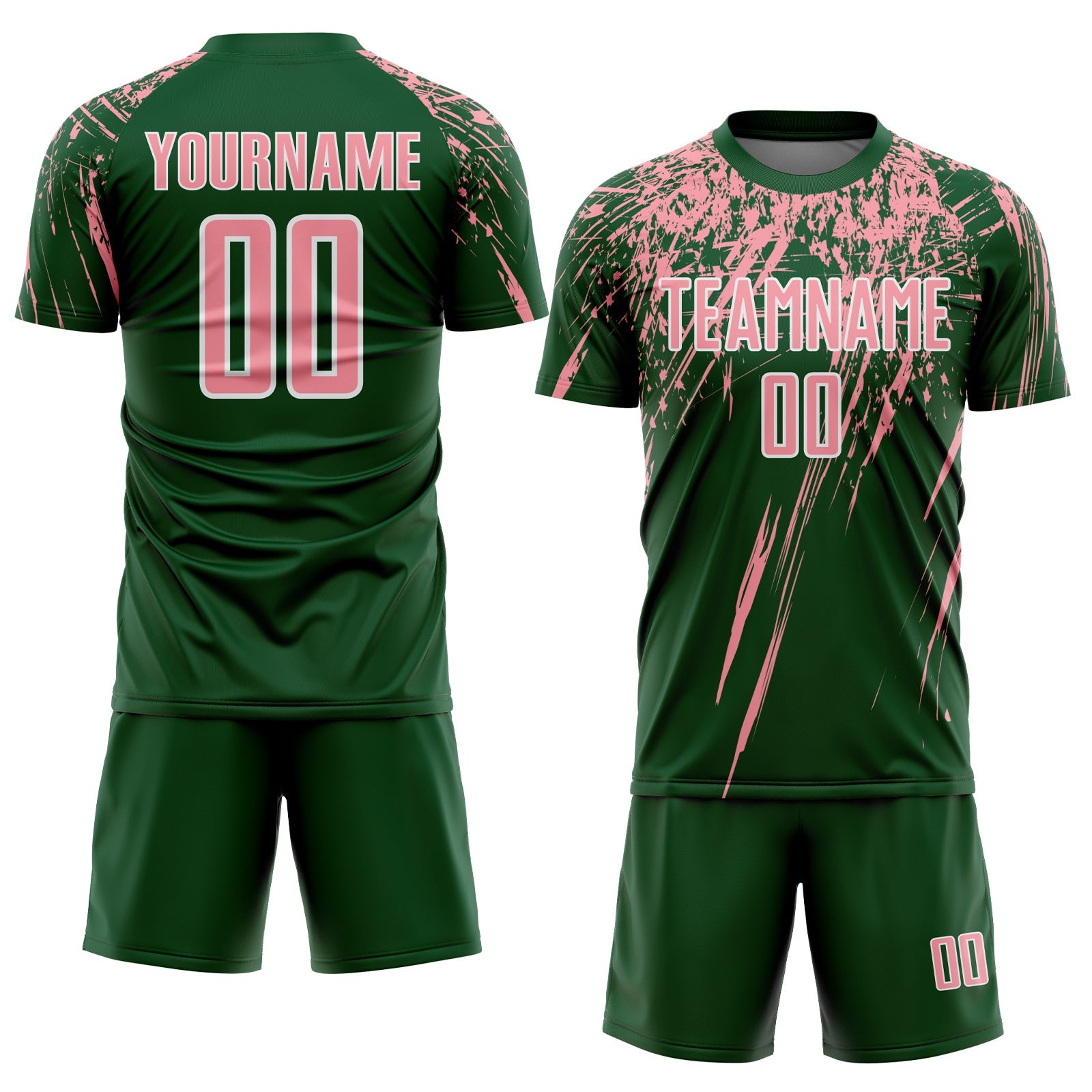 Custom Green Medium Pink-White Splash Sports Sublimation Soccer Uniform Jersey view 2