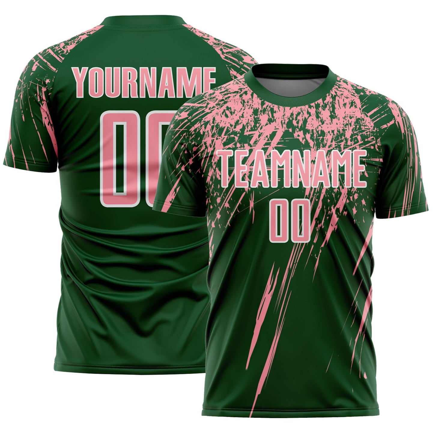 Custom Green Medium Pink-White Splash Sports Sublimation Soccer Uniform Jersey - Main View