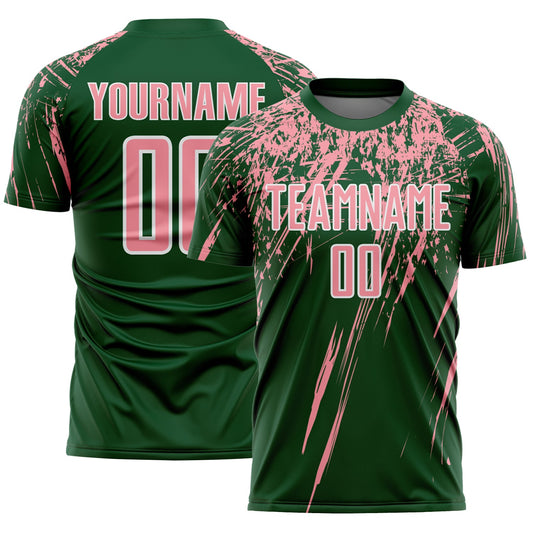 Custom Green Medium Pink-White Splash Sports Sublimation Soccer Uniform Jersey - Main View