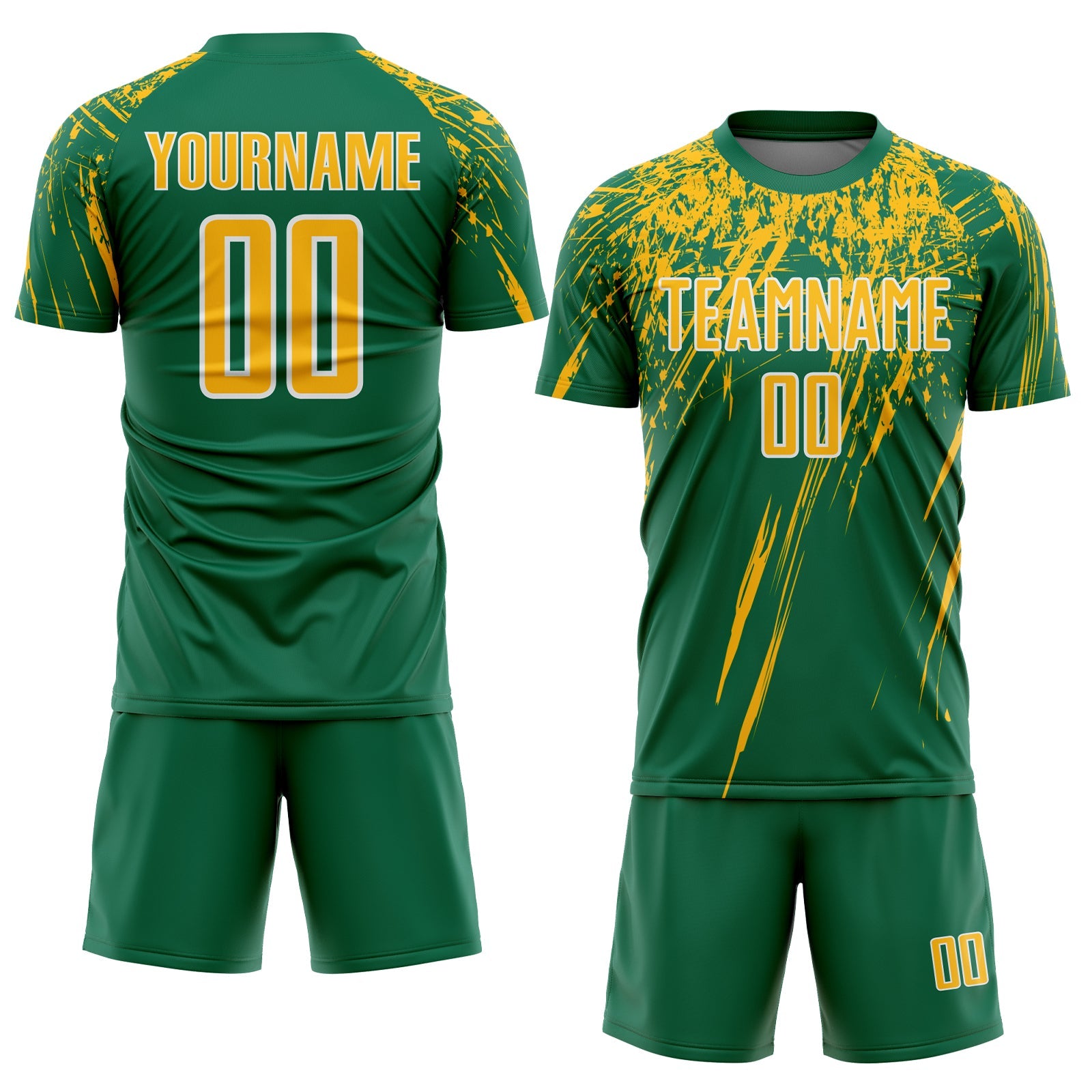 Custom Kelly Green Gold-White Splash Sports Sublimation Soccer Uniform Jersey view 2