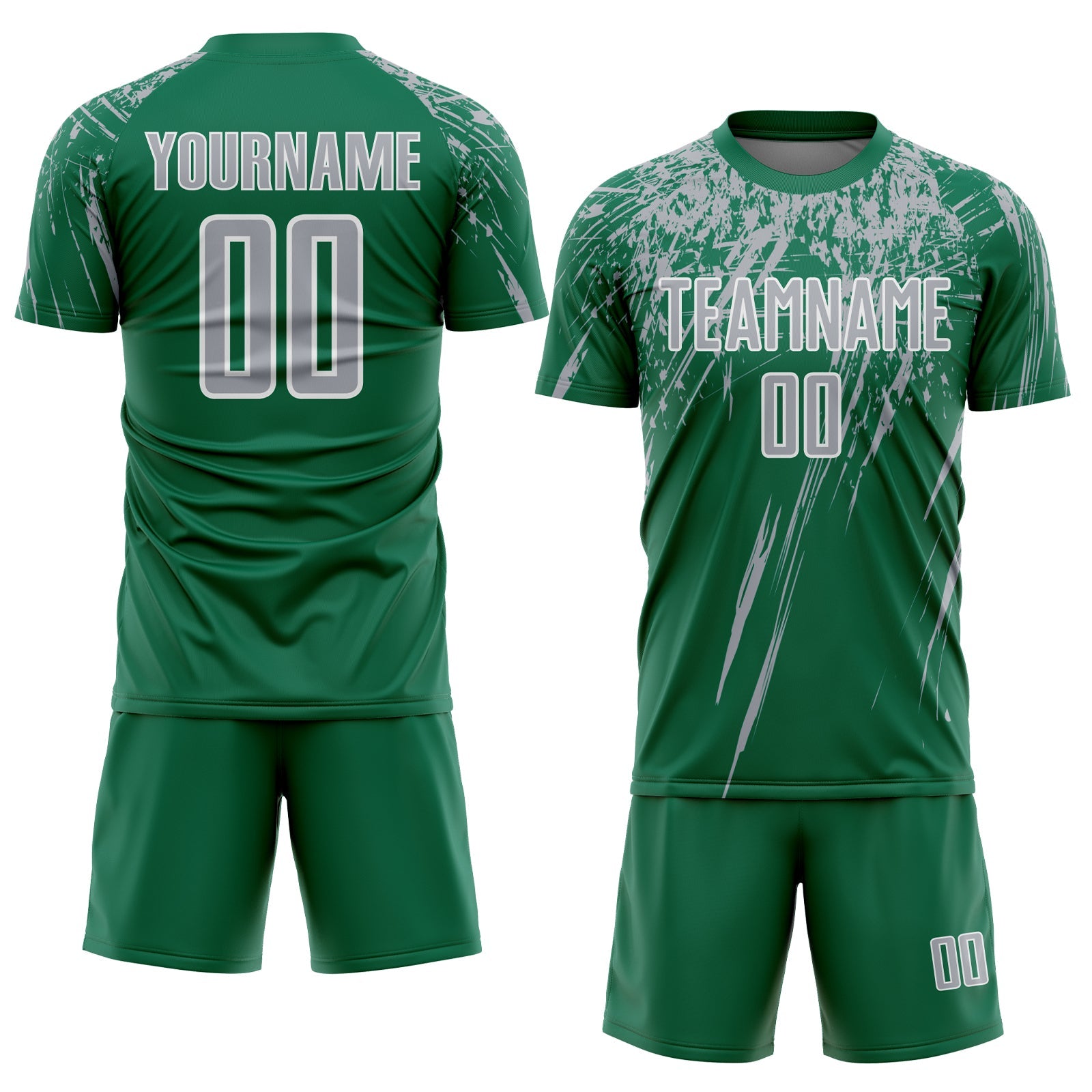 Custom Kelly Green Gray-White Splash Sports Sublimation Soccer Uniform Jersey view 2