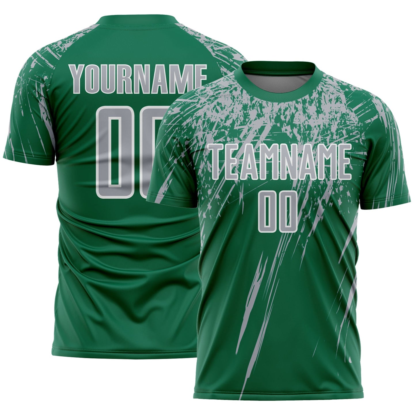 Custom Kelly Green Gray-White Splash Sports Sublimation Soccer Uniform Jersey - Main View