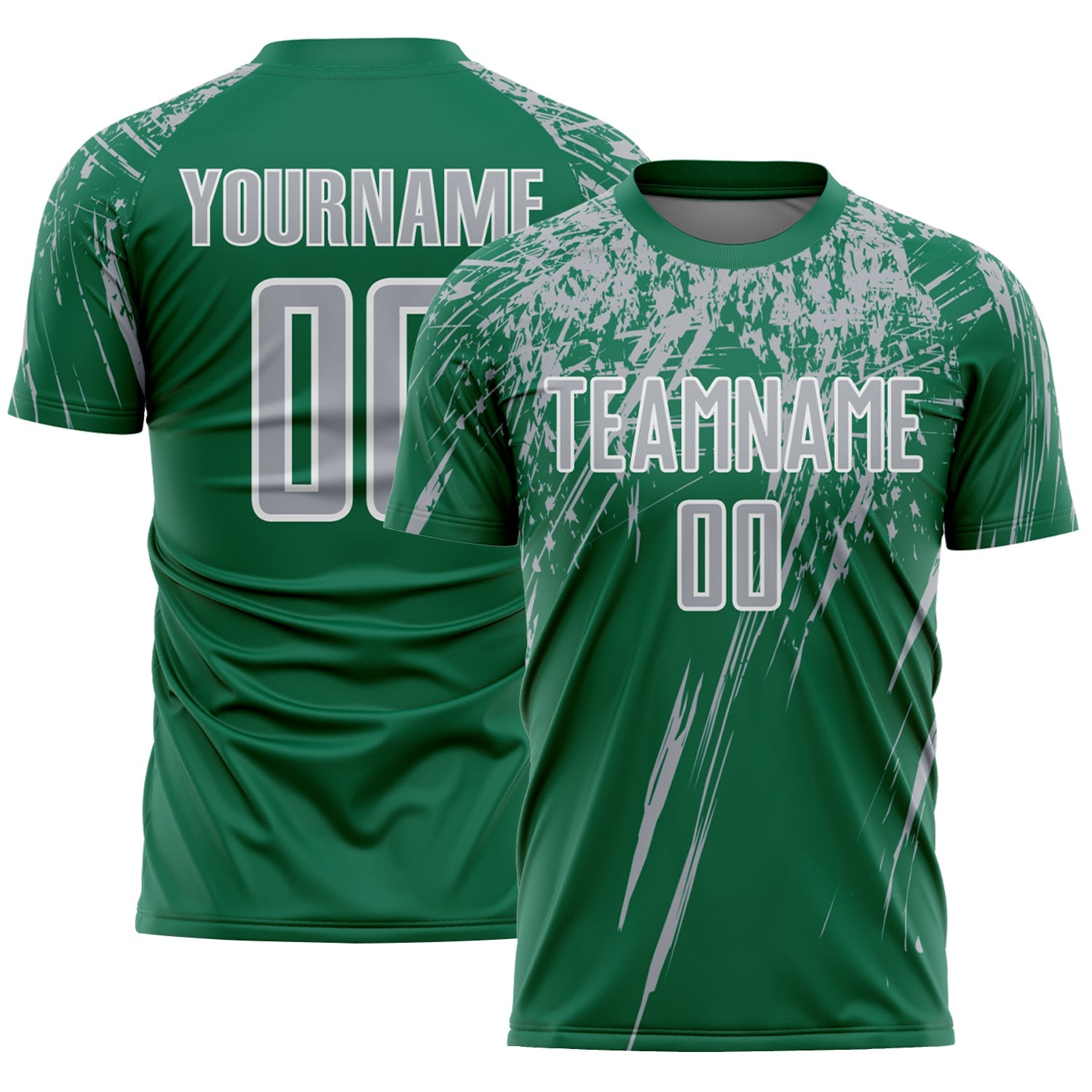 Custom Kelly Green Gray-White Splash Sports Sublimation Soccer Uniform Jersey - Main View
