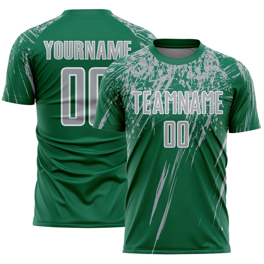 Custom Kelly Green Gray-White Splash Sports Sublimation Soccer Uniform Jersey - Main View
