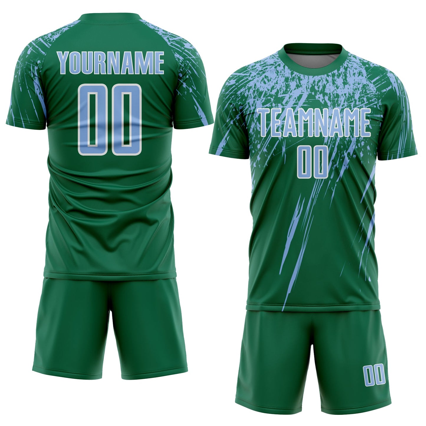 Custom Kelly Green Light Blue-White Splash Sports Sublimation Soccer Uniform Jersey view 2