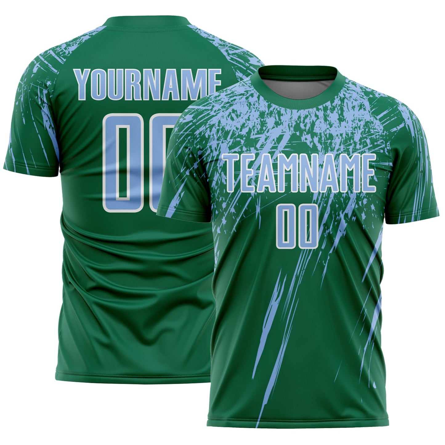 Custom Kelly Green Light Blue-White Splash Sports Sublimation Soccer Uniform Jersey - Main View