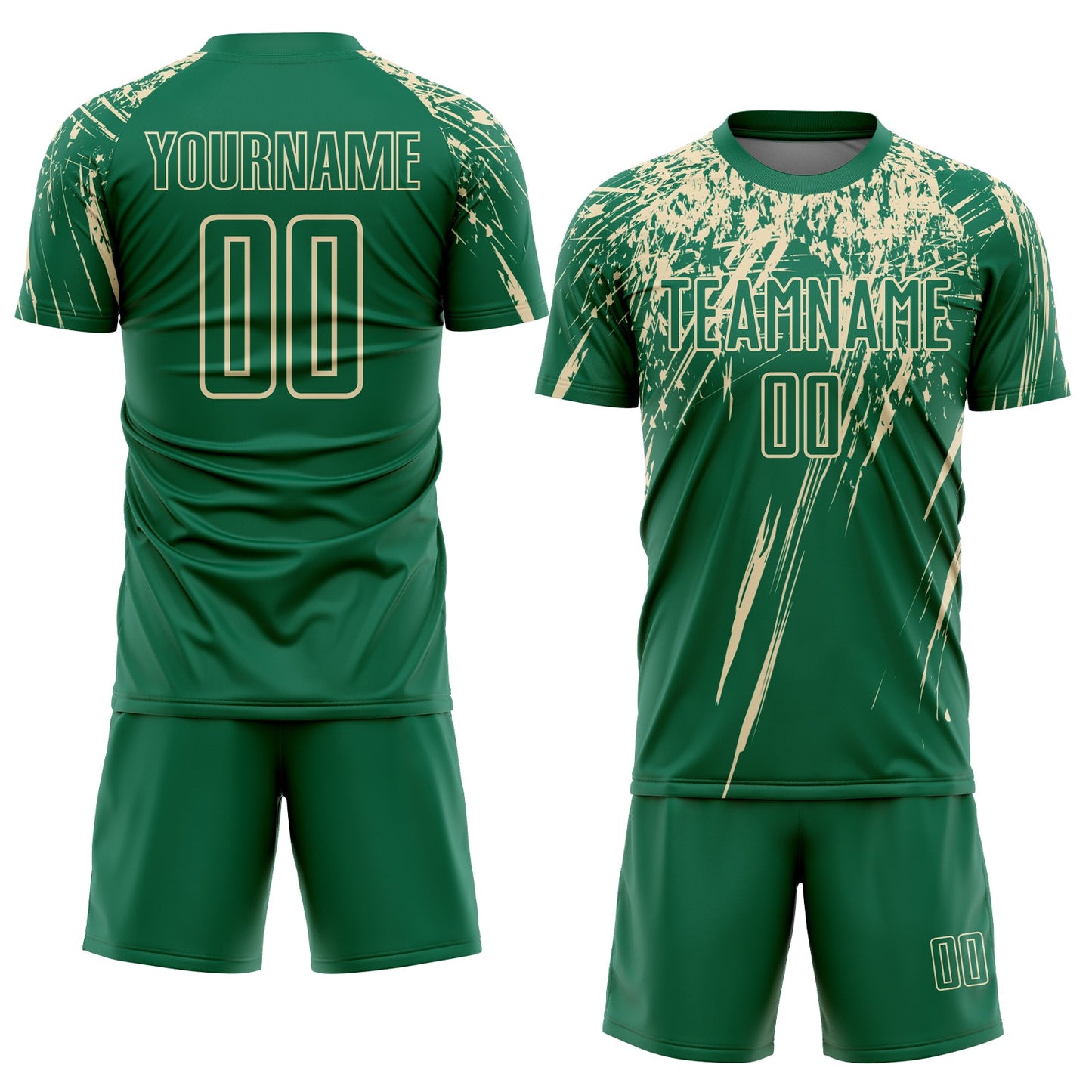 Custom Kelly Green Cream Splash Sports Sublimation Soccer Uniform Jersey view 2