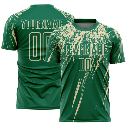 Custom Kelly Green Cream Splash Sports Sublimation Soccer Uniform Jersey - Main View