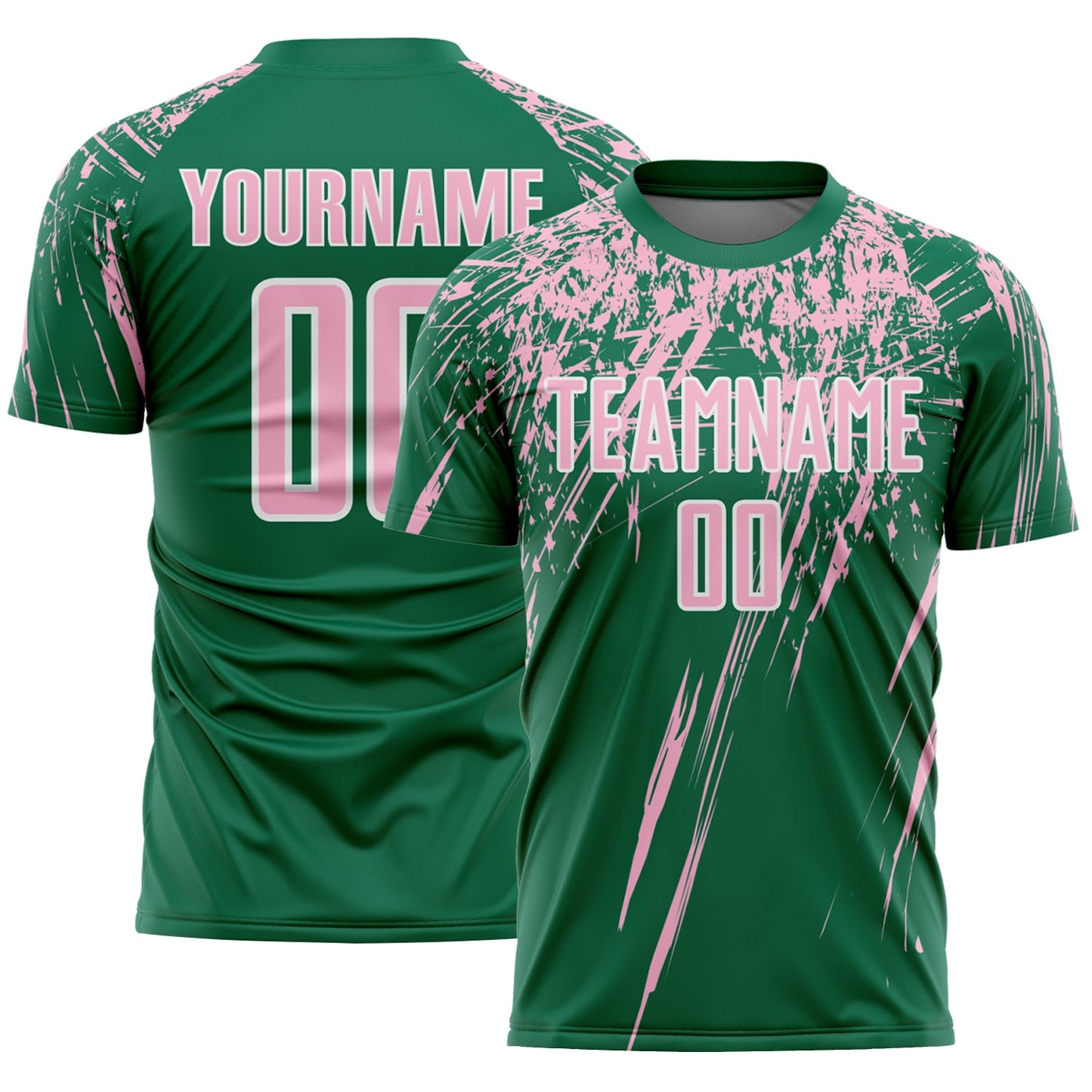 Custom Kelly Green Light Pink-White Splash Sports Sublimation Soccer Uniform Jersey - Main View