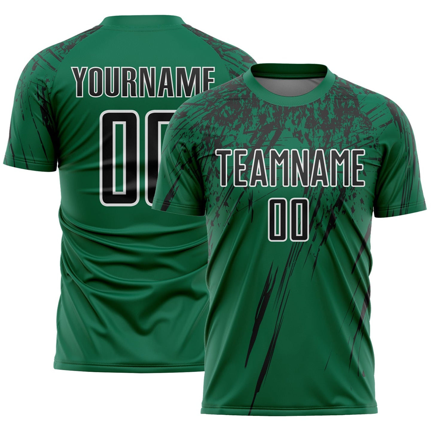 Custom Kelly Green Black-White Splash Sports Sublimation Soccer Uniform Jersey - Main View