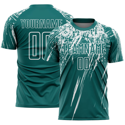 Custom Teal White Splash Sports Sublimation Soccer Uniform Jersey - Main View