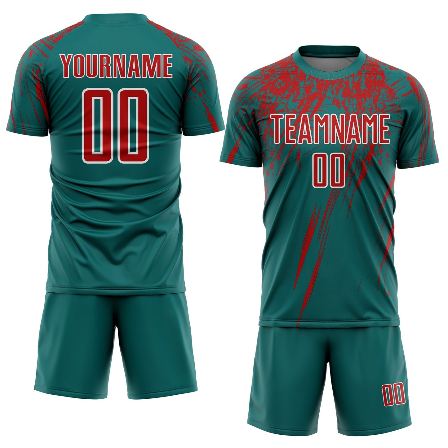 Custom Teal Red-White Splash Sports Sublimation Soccer Uniform Jersey view 2