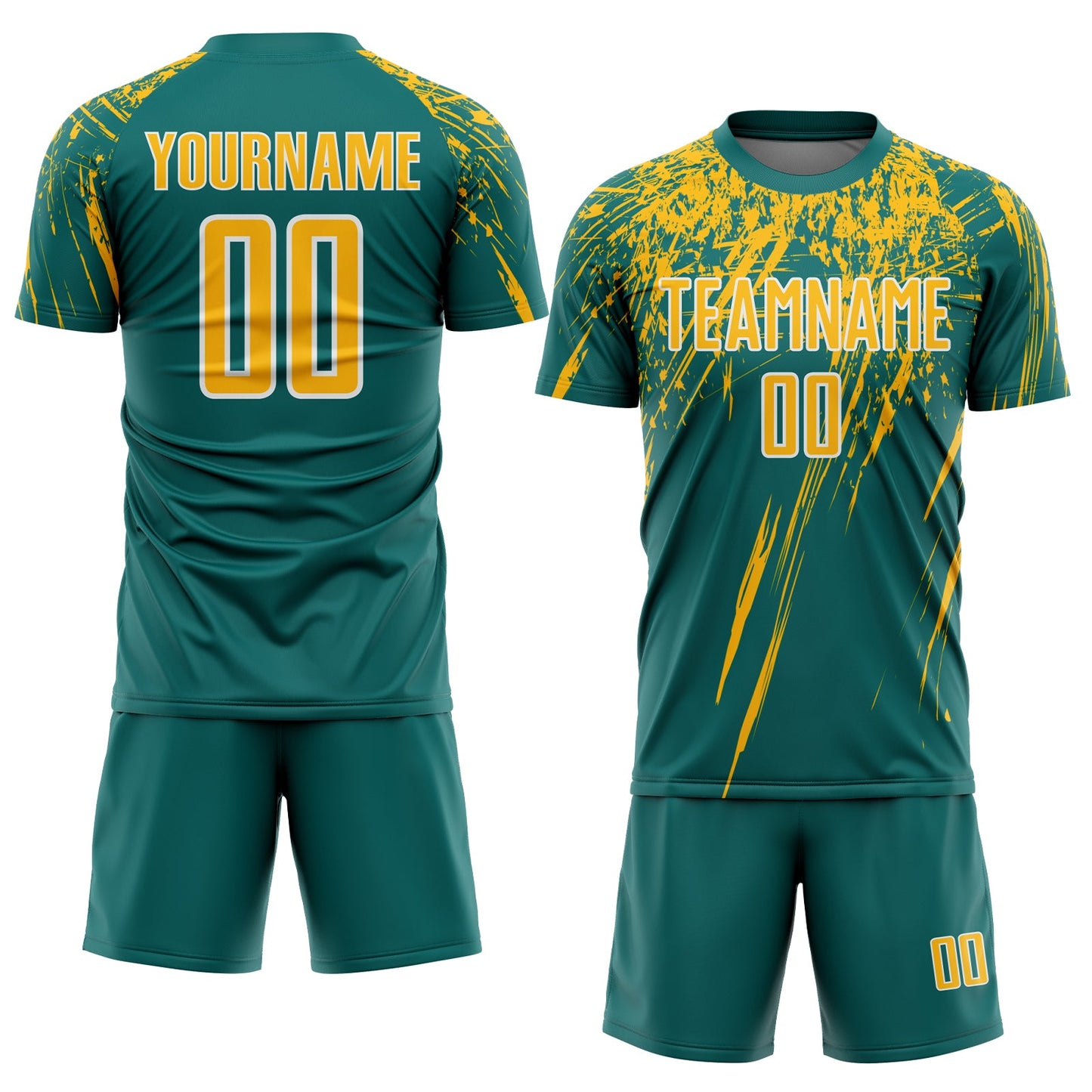 Custom Teal Gold-White Splash Sports Sublimation Soccer Uniform Jersey view 2