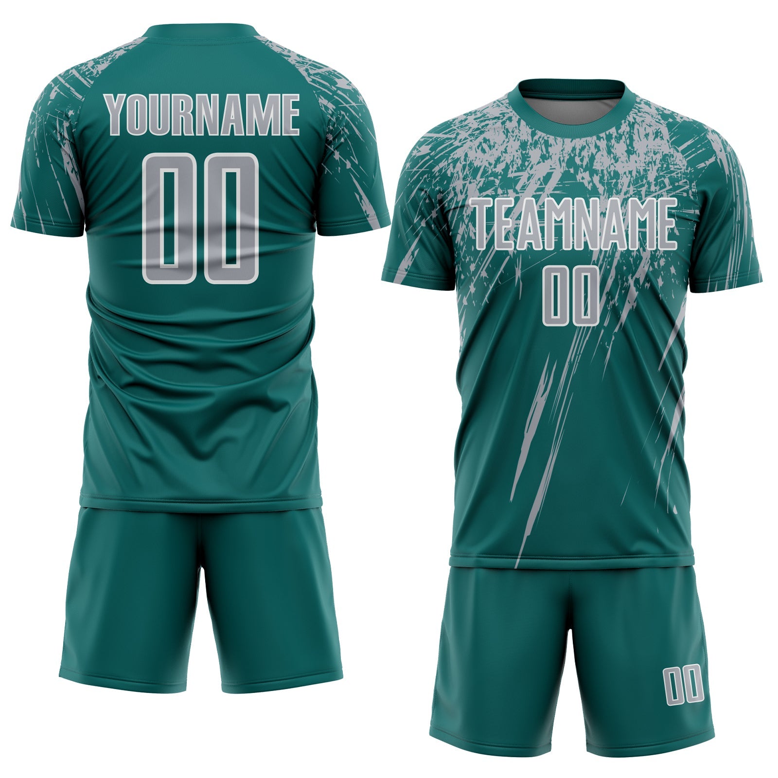 Custom Teal Gray-White Splash Sports Sublimation Soccer Uniform Jersey view 2