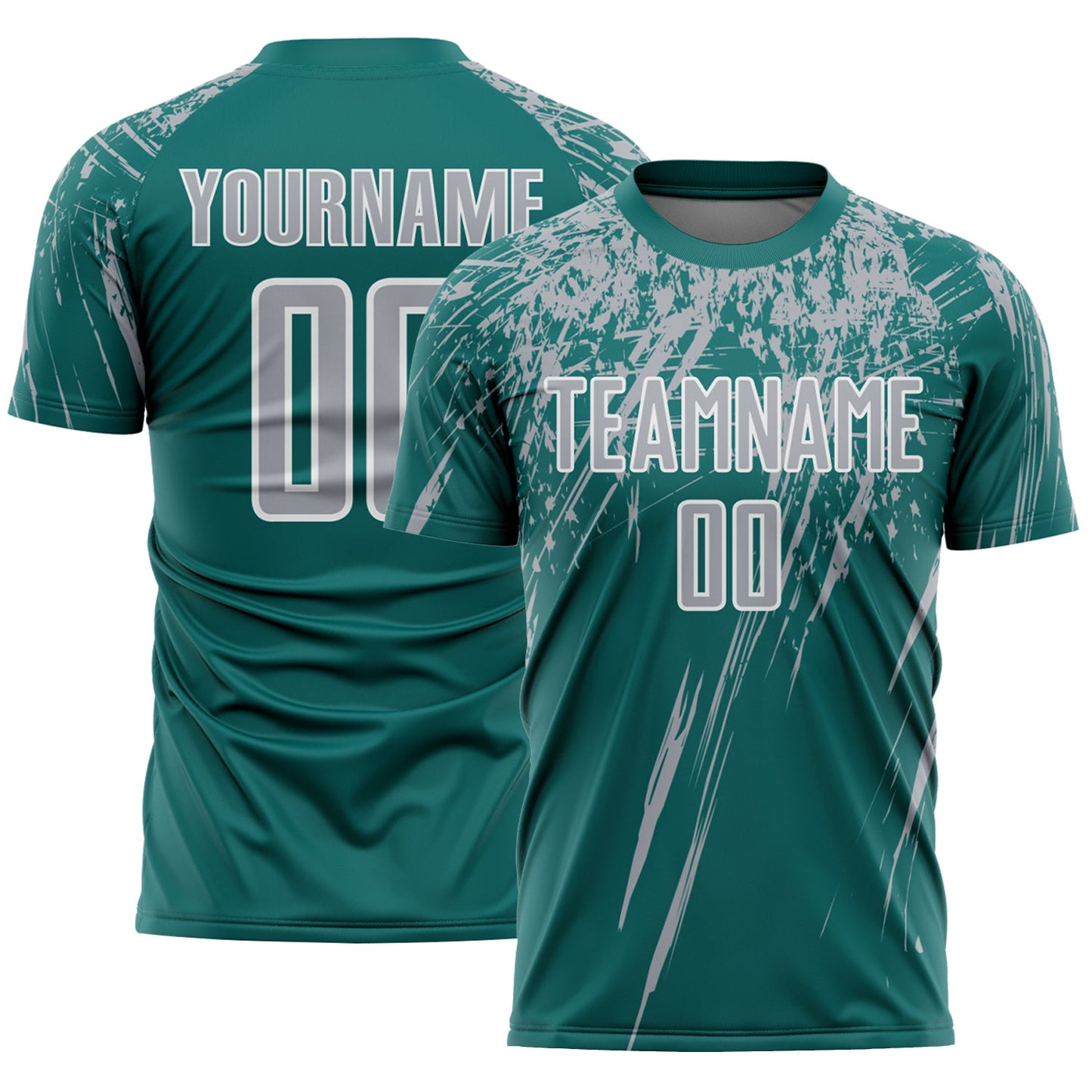 Custom Teal Gray-White Splash Sports Sublimation Soccer Uniform Jersey - Main View