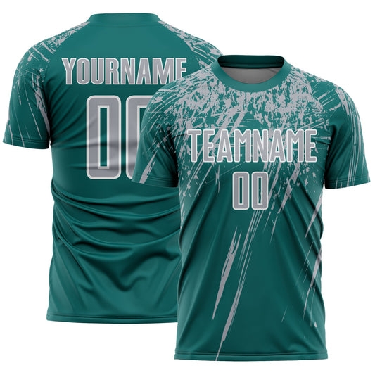 Custom Teal Gray-White Splash Sports Sublimation Soccer Uniform Jersey - Main View
