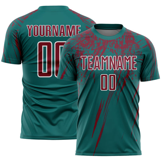 Custom Teal Crimson-White Splash Sports Sublimation Soccer Uniform Jersey - Main View