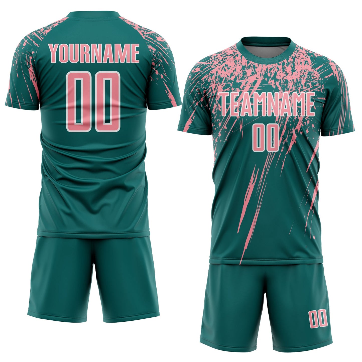 Custom Teal Medium Pink-White Splash Sports Sublimation Soccer Uniform Jersey view 2