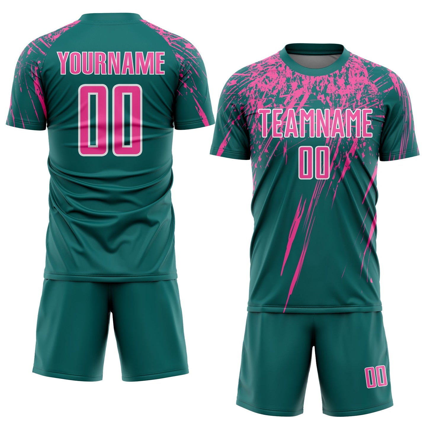 Custom Teal Pink-White Splash Sports Sublimation Soccer Uniform Jersey view 2