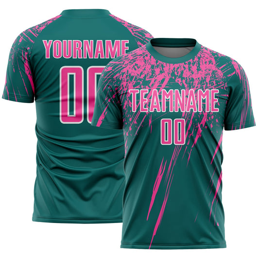 Custom Teal Pink-White Splash Sports Sublimation Soccer Uniform Jersey - Main View
