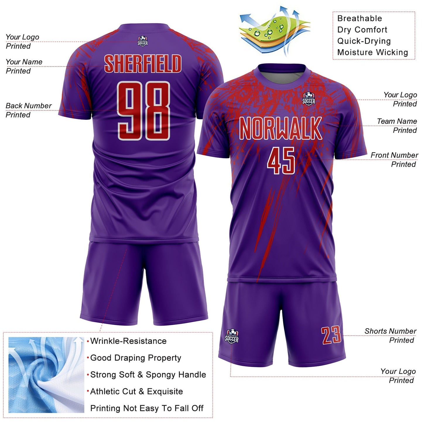 Custom Purple Red-White Splash Sports Sublimation Soccer Uniform Jersey view 4