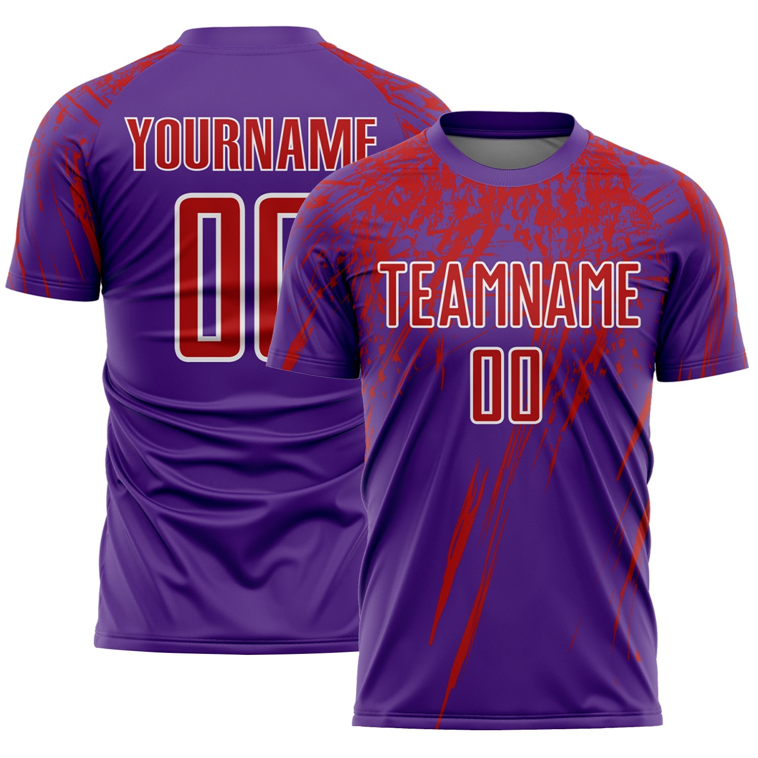 Custom Purple Red-White Splash Sports Sublimation Soccer Uniform Jersey - Main View