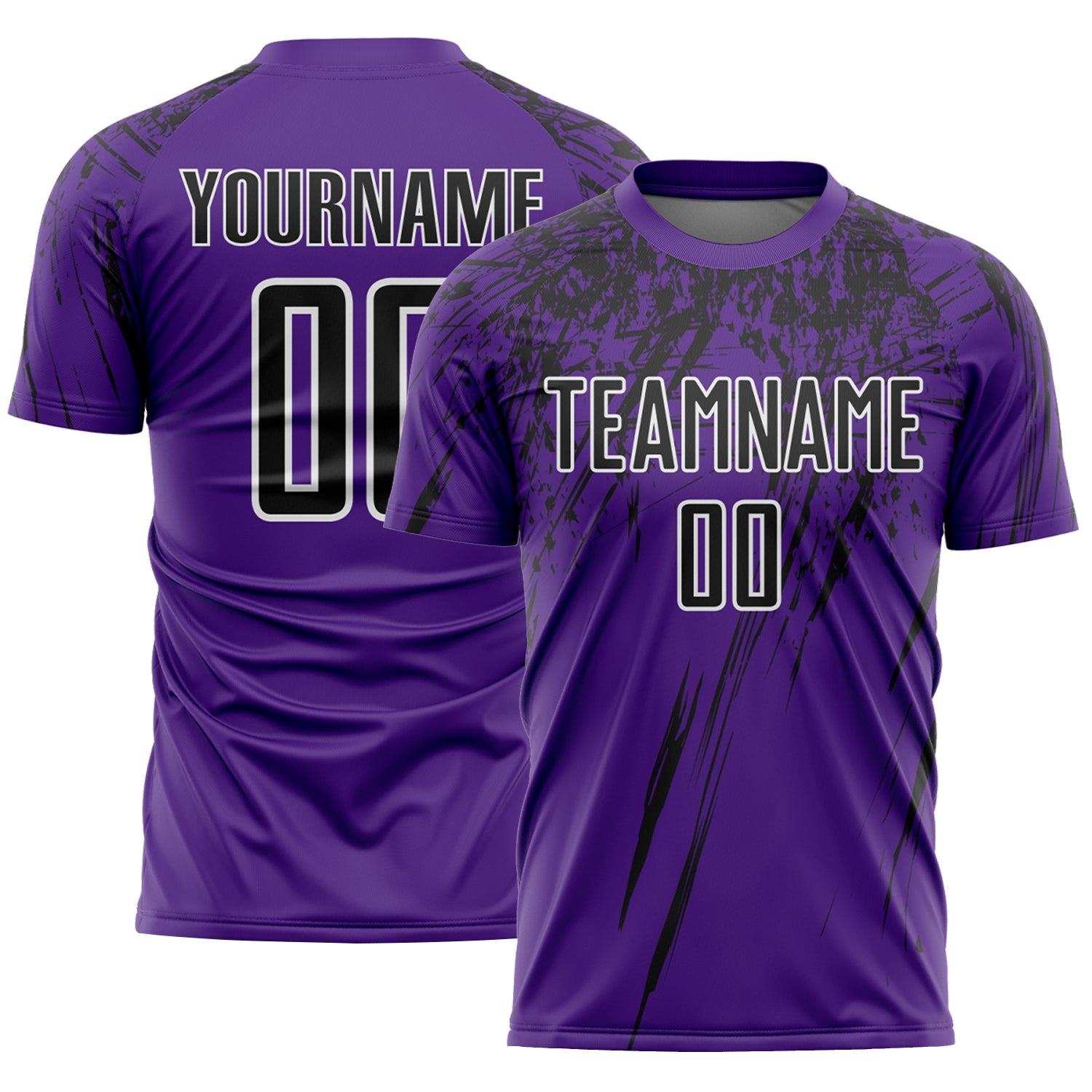 Custom Purple Black-White Splash Sports Sublimation Soccer Uniform Jersey - Main View