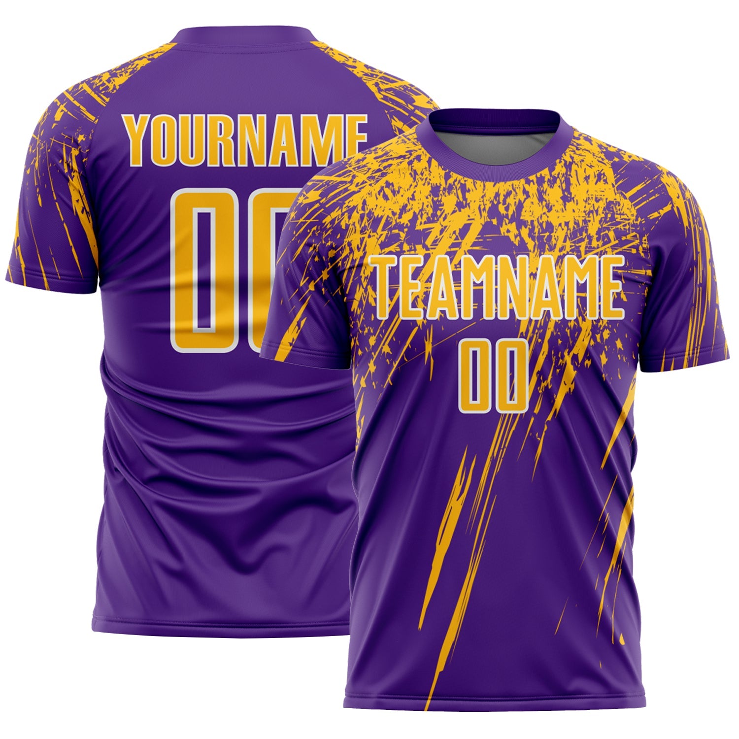 Custom Purple Gold-White Splash Sports Sublimation Soccer Uniform Jersey - Main View