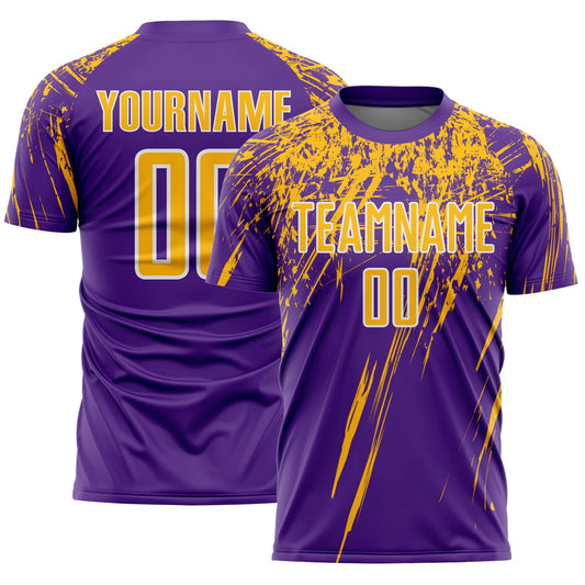 Custom Purple Gold-White Splash Sports Sublimation Soccer Uniform Jersey - Main View