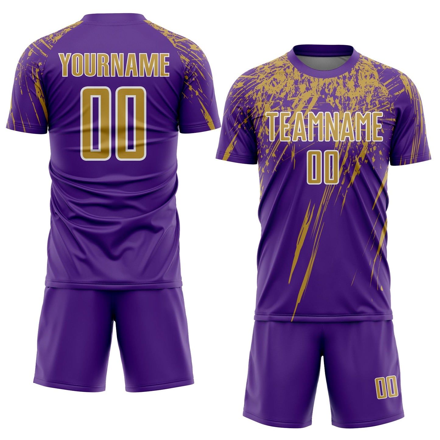 Custom Purple Old Gold-White Splash Sports Sublimation Soccer Uniform Jersey view 2