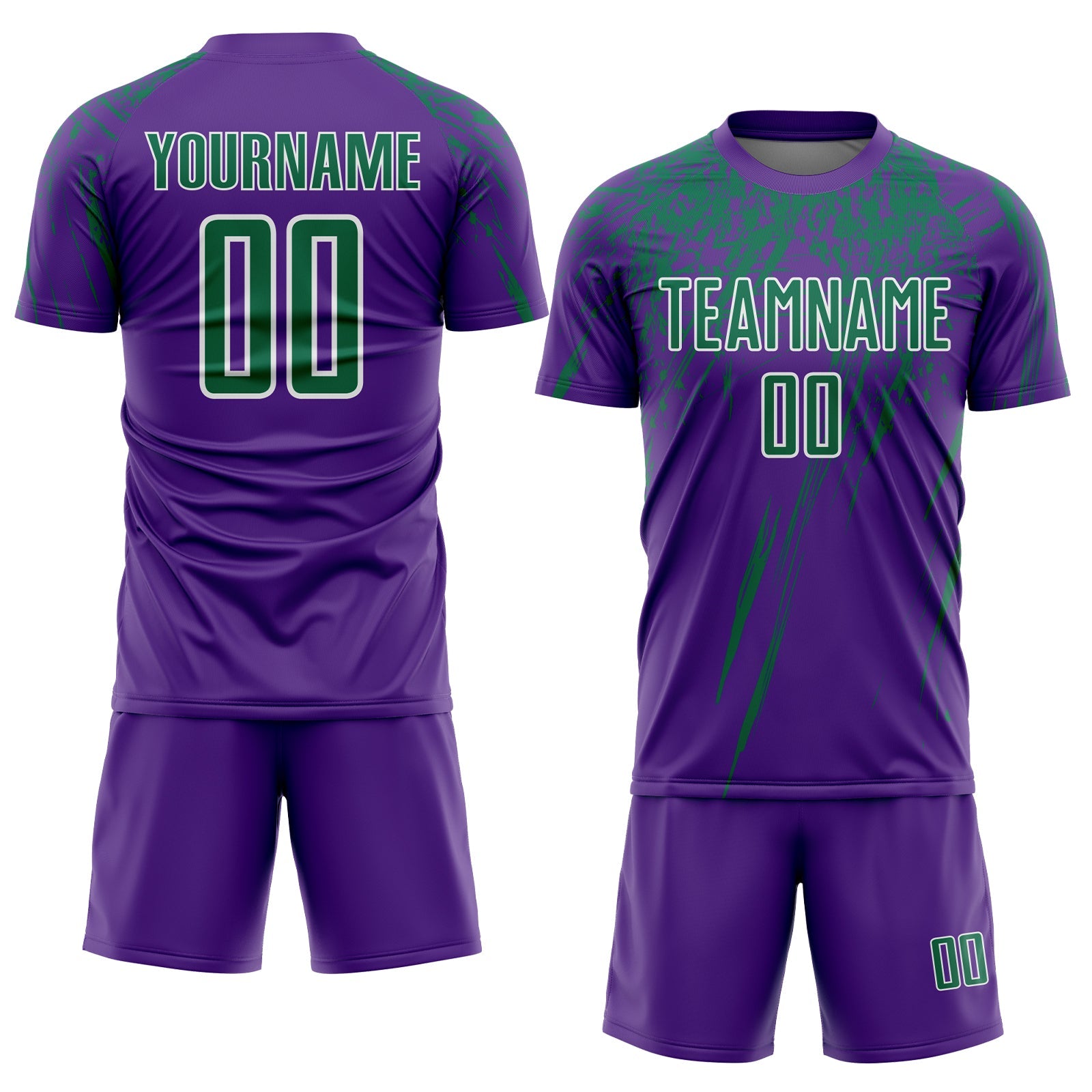 Custom Purple Kelly Green-White Splash Sports Sublimation Soccer Uniform Jersey view 2