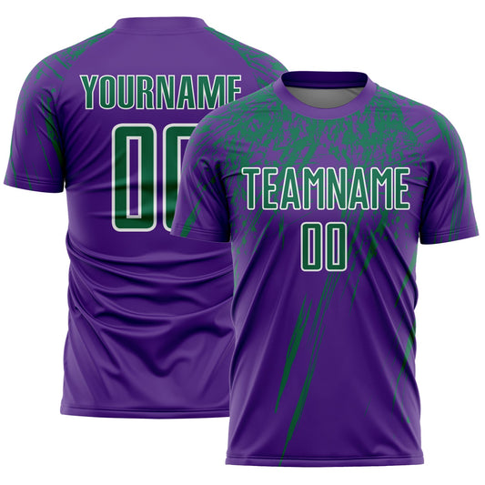 Custom Purple Kelly Green-White Splash Sports Sublimation Soccer Uniform Jersey - Main View